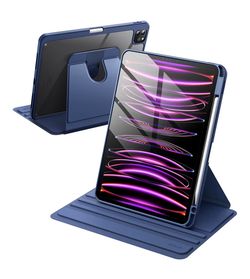 Rotating Case for iPad Pro 11-Inch 2022/2021(4th/3rd gen) with Pencil Holder, 360 Degree Rotation Protective Stand Cover Clear Back, Auto Wake/Sleep (