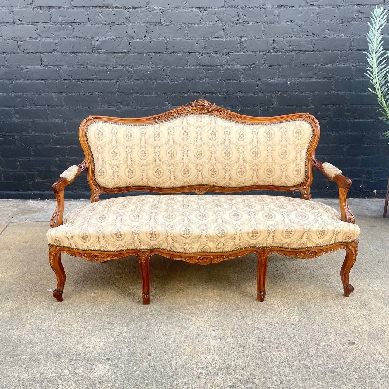 Antique French Provincial Carved Walnut Sofa, c.1940’s