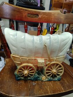 Vintage Ceramic Covered Wagon TV/Night Lamp Farmhouse Cowboy Marcia of California