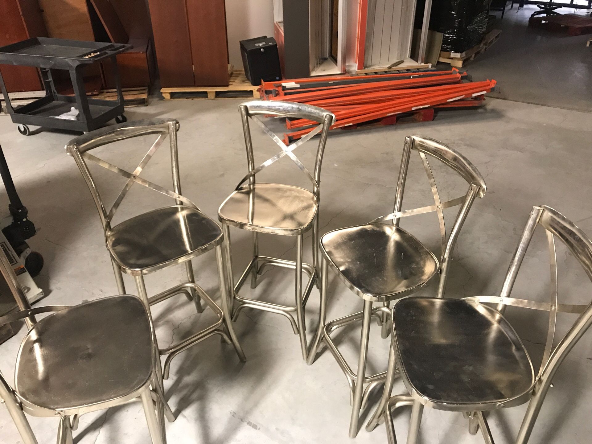 5 bistro chairs silver chrome high back