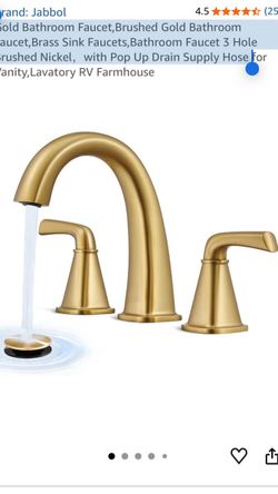 Gold Bathroom Faucet,Brushed Gold Bathroom Faucet,Brass Sink Faucets,Bathroom Faucet 3 Hole Brushed Nickel，with Pop Up Drain Supply Hose .