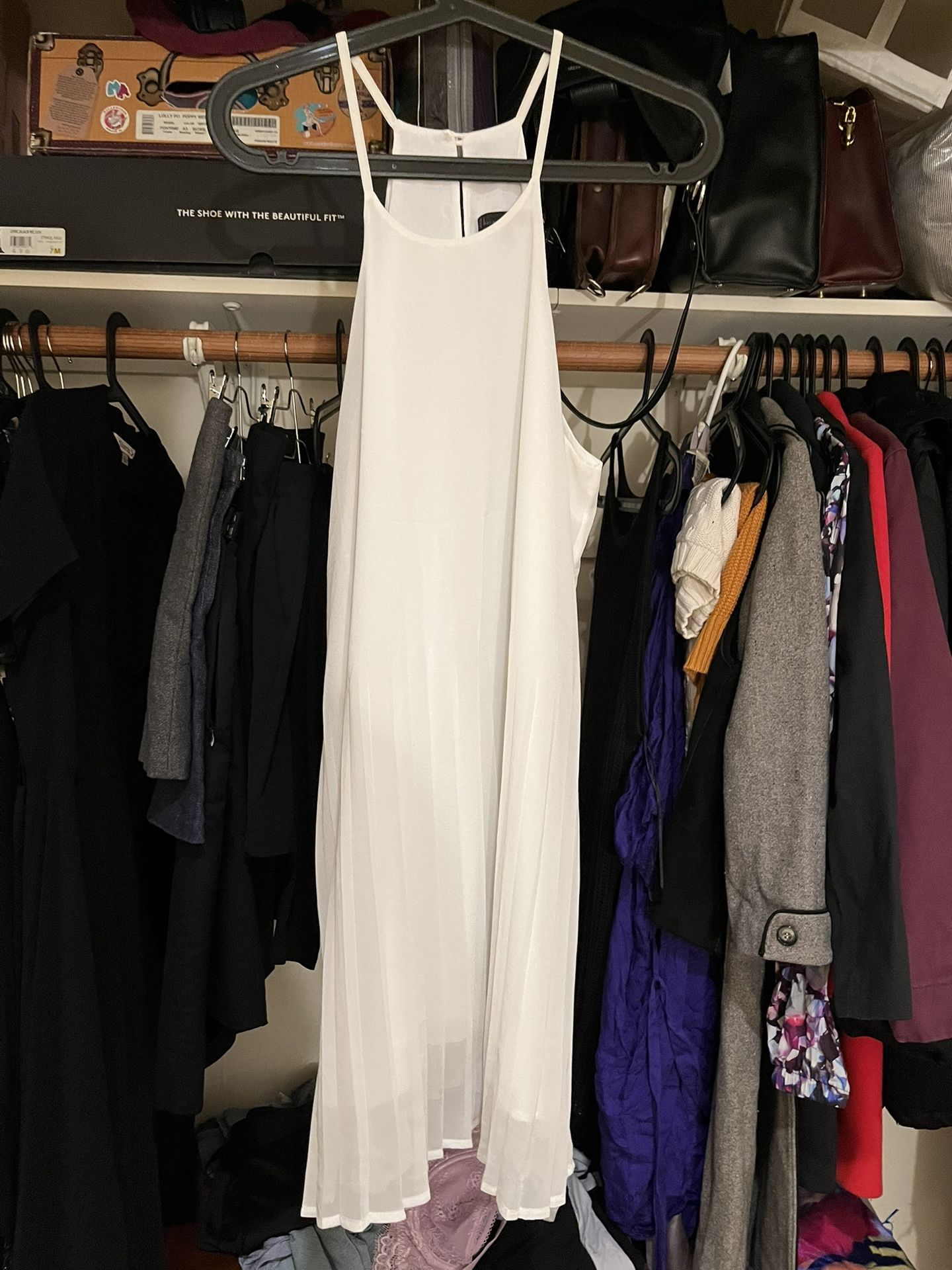 Becca Couture White Pleated Bottom A-line Dress