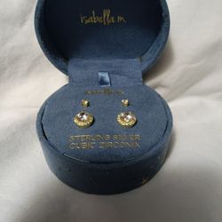 14k Plated Sterling Silver Diamond Earrings 