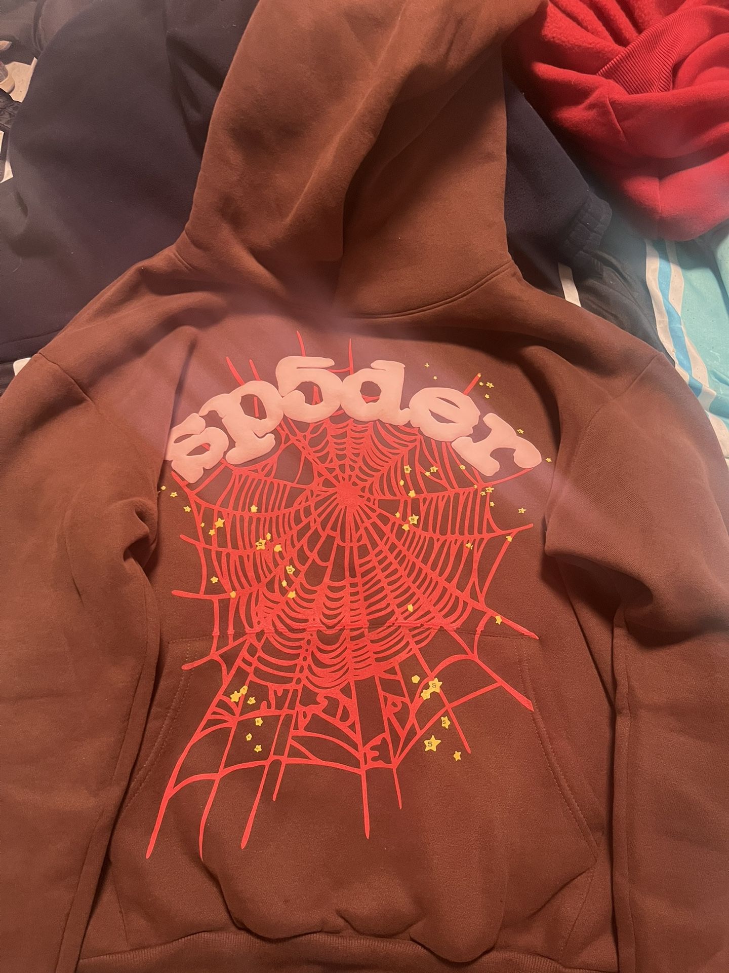 (REAL) brown and pink sp5der hoodie