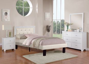 Brand new cream/pink/black faux leather twin platform bedframe with faux crystals