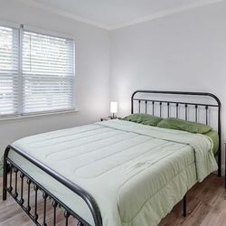 New queen metal platform bed with mattress