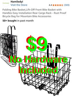 Folding Bike Basket,Lift-Off Front Bike Basket with Handles Easy Installation Rear Cargo Rack - Rust Proof Bicycle Bag for Mountain Bike Accessories