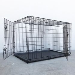 $75 (New) Folding 48” dog cage 2-door pet crate kennel w/ tray 48”x29”x32” 