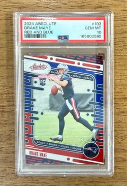 2024 Panini Absolute DRAKE MAYE #103 Red & Blue RC PSA 10 Color Match Patriots