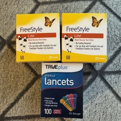 New, Two FreeStyle Lite (50 Count) Boxes + 100 Lancets (33 Gauge)
