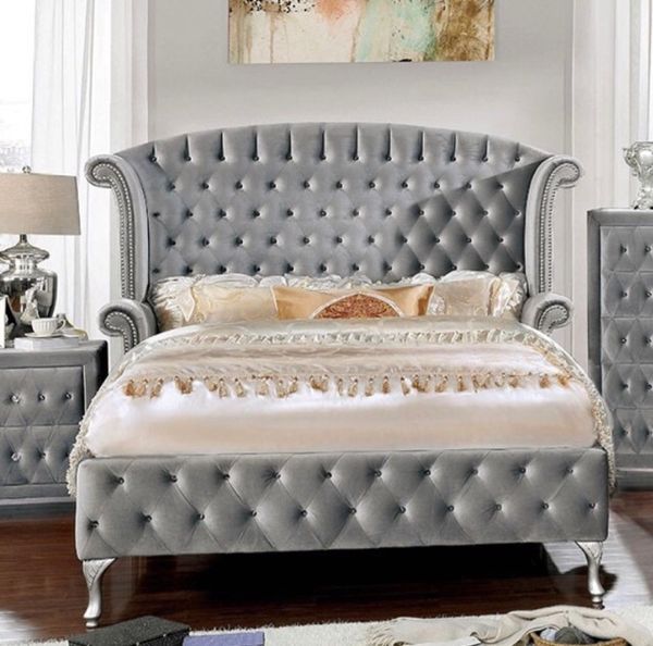 New Alzire Queen Padded Velvet Bed Frame For In Los Angeles Ca New Alzire Queen Padded Velvet Bed Frame