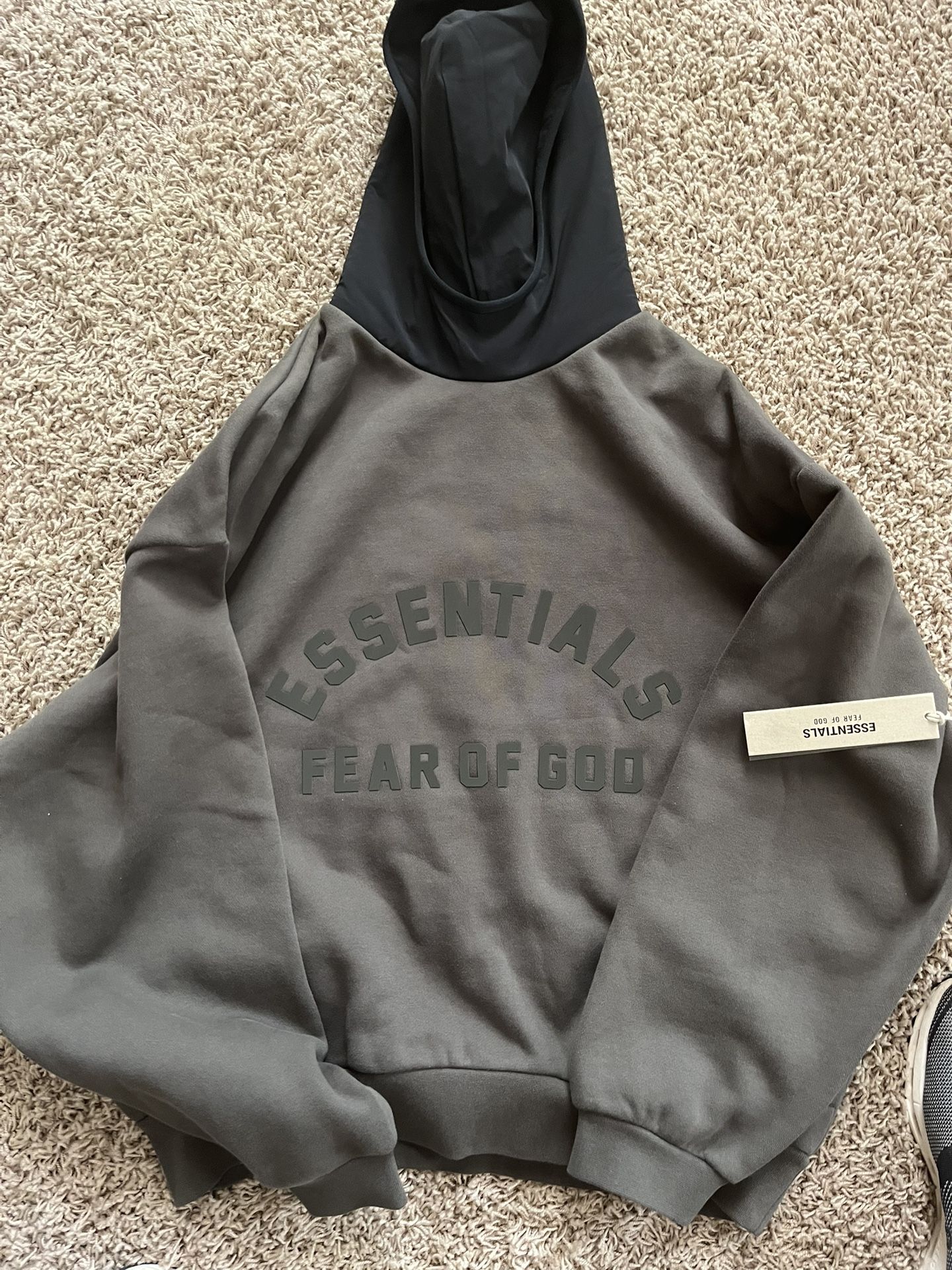 NWT Fear of God Essentials Ink Jet Black Nylon Fleece Hoodie, X small
