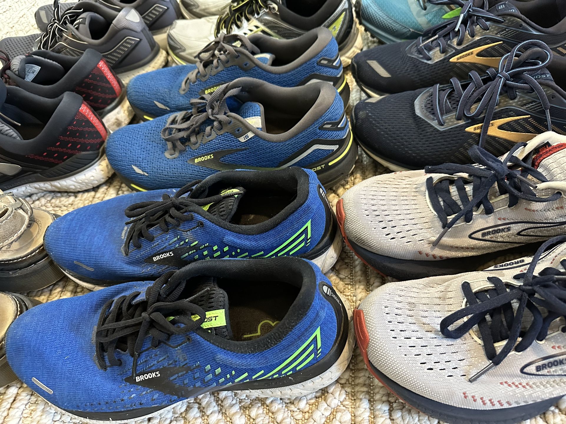 Brooks Men"s Size 10 Shoes (8 Pairs). + One Pair Of Dr. Martin Sandals.