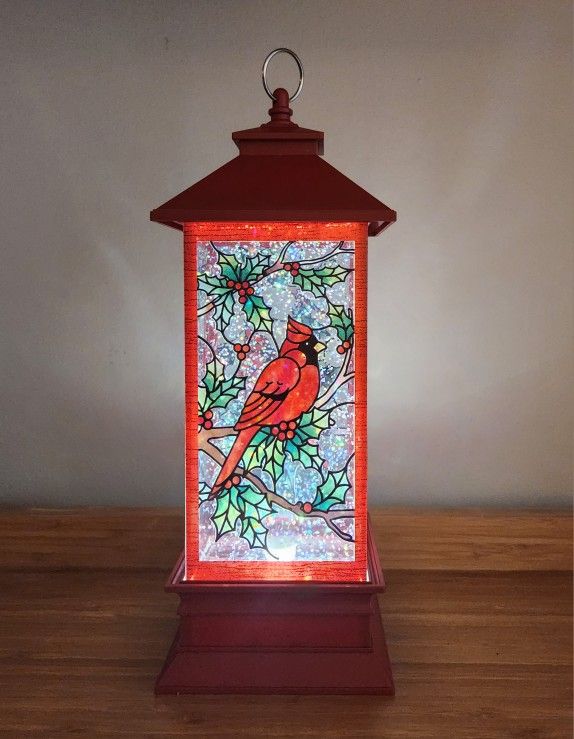Christmas Is Forever Stain Glass Illuminated Glitter Lantern/New 