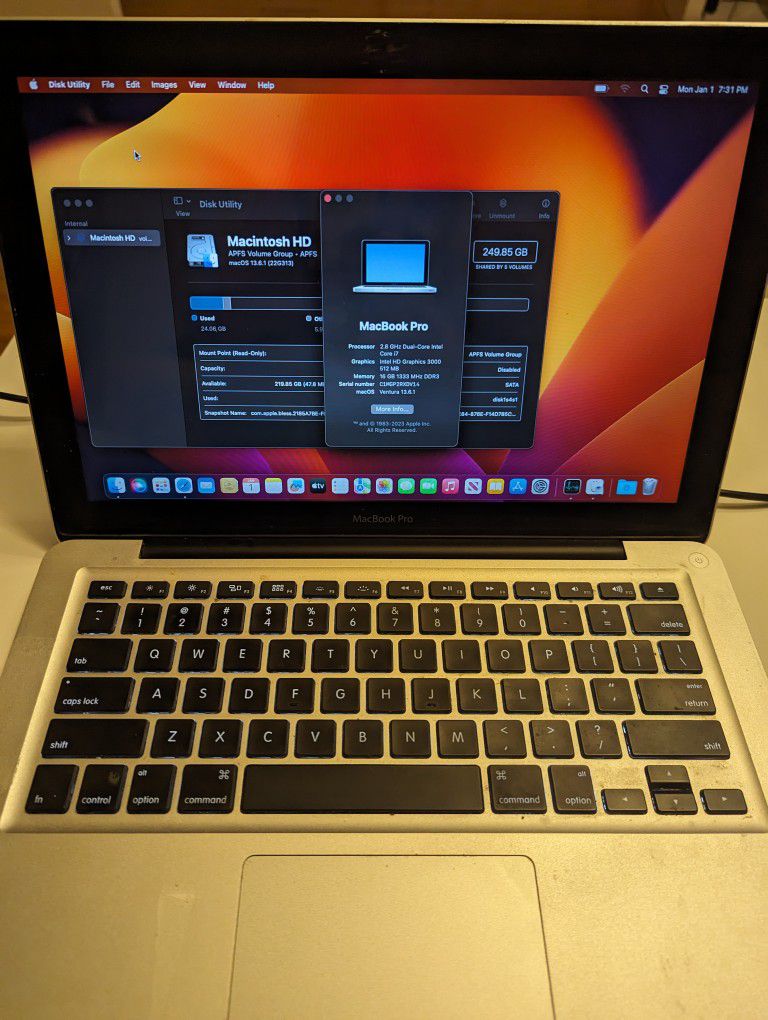 MacBook Pro Ventura 13 OSX (New SSD)