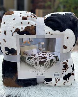 New King Size Super Soft Throw Blanket Cow Print Black White Brown