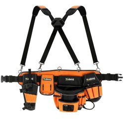 Tool Belt with Padded Suspenders, Carpenter's Suspension Framers Rig, Durable Electrician's Combo Apron Tool Pouch Bag with Hammer Holder