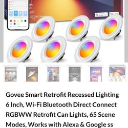 .Govee Smart Retrofit Recessed Lighting 6 Inch, Wi-Fi Bluetooth Direct Connect RGBWW Retrofit Can Lights, 65 Scene Modes, Works with Alexa & Google As