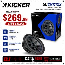 Kicker CVX12 CompVX Bass Speaker 12" Dual Voice Coil Subwoofer 1500 Watts 50CVX122 🚨 Payment Options Available 🚨 No Credit Needed 🚨