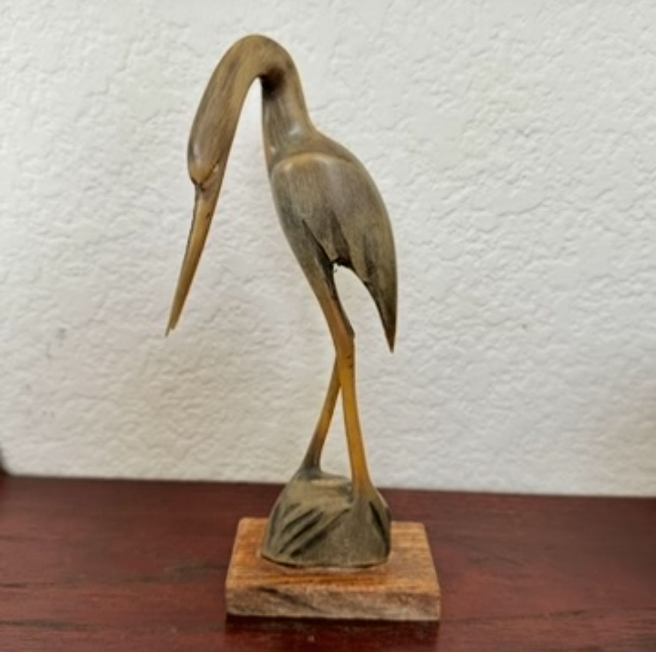 Vintage 60’s Heron Egret Stork Crane Bird Carved Horn Figurine