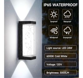 24W Outdoor Porch Lights Exterior Lighting Fixtures Wall Mount Rectangular Modern Patio Sconces 3000LM 6000K Aluminum Black$25