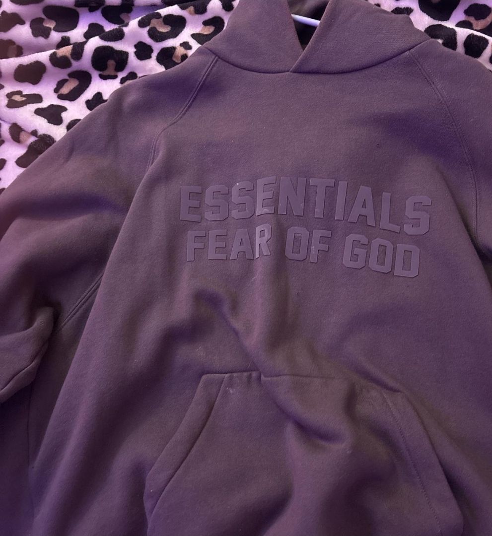 Fear of God Essentials purple hoodie