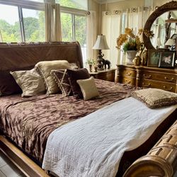 King Size Solid Wood Sleigh Bedroom Set – 5 Pieces