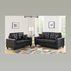 James Black Leather Sofa and Loveseat

