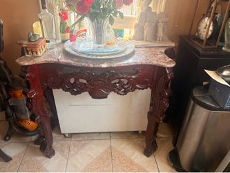 Wood and marble hallway table