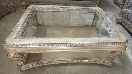 Ornate Wood and Glass Coffee Table