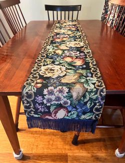 Floral Tapestry Table Runner with Fringe
