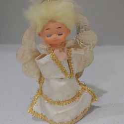 Vintage 6" Christmas Tree Topper Angel Japan Cardboard Glitter Doll Face