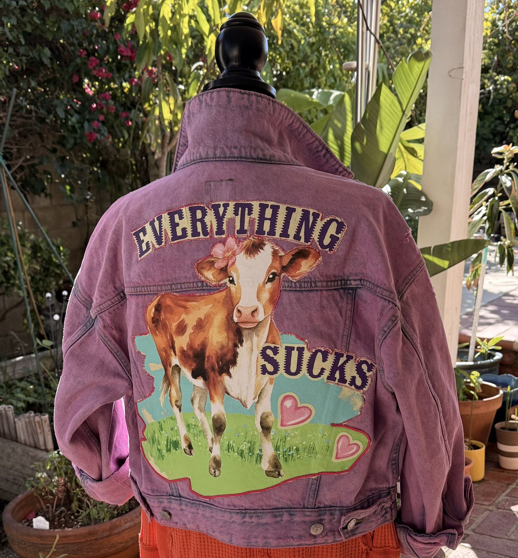 Women's Pink Denim Cow Jean Jacket Small