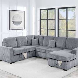 U- Shaped Corduroy Sectional W/ USB Charging 