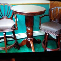 New Solid Wood Table & 2 Swivel Stools.