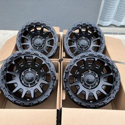 17” INCH FUEL FORTRESS FC884 MATTE GLOSSY BLACK FINISH OFF ROAD BEADLOCK STYLE WHEELS/RIMS 