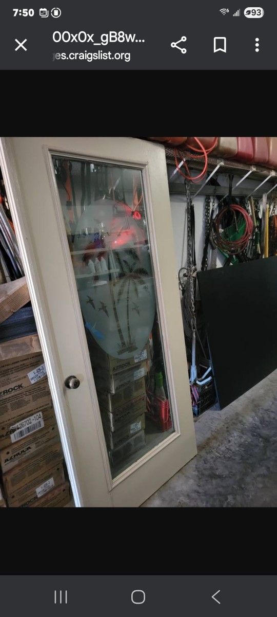 Etched palm tree glass single entry door