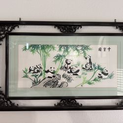 Embroidered Panda Framed Wall Picture 