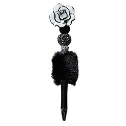 Rose White Black Fancy Custom Fur Beaded Ballpoint Twist Pen