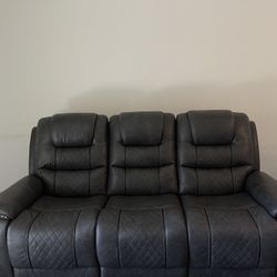 Polyester/leather power recliner sofa Dark Grey 