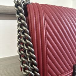 Red Quilted Leather Crossbody Bag with Chain Strap