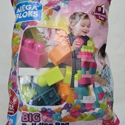Fisher-Price Mega Bloks 80 Big Building Blocks w/Storage Bag - Pink
