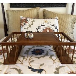 Adjustable Wooden Bed Tray Table Magazine Laptop Rack Book Side Storage