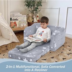 MeMoreCool Toddler Chair & Sofa Bed – Glow‑in‑The‑Dark Unicorn Design | Convertible Fold‑Out Plush Couch for Kids Ages 1‑5, Machine‑Washable Cover, Id