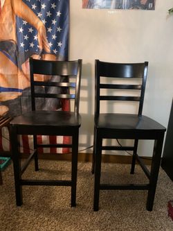 Set of 2 Black Wood Bar Stools