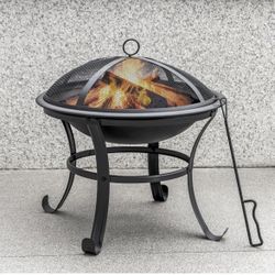 Firepit for Outside Outdoor Small Fire Pit,Durable Firepit with Mesh Lid,Log Grate,and Fire Poker,Fire Pit for Outside Backyard.Deck.Camping and Picni