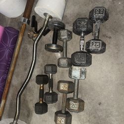 Weights, Curl Bar, Barbell, Dumbbells, Gym Equipment