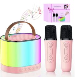 Mini Kids Karaoke Machine Portable Bluetooth Speaker with 2 Wireless Microphone