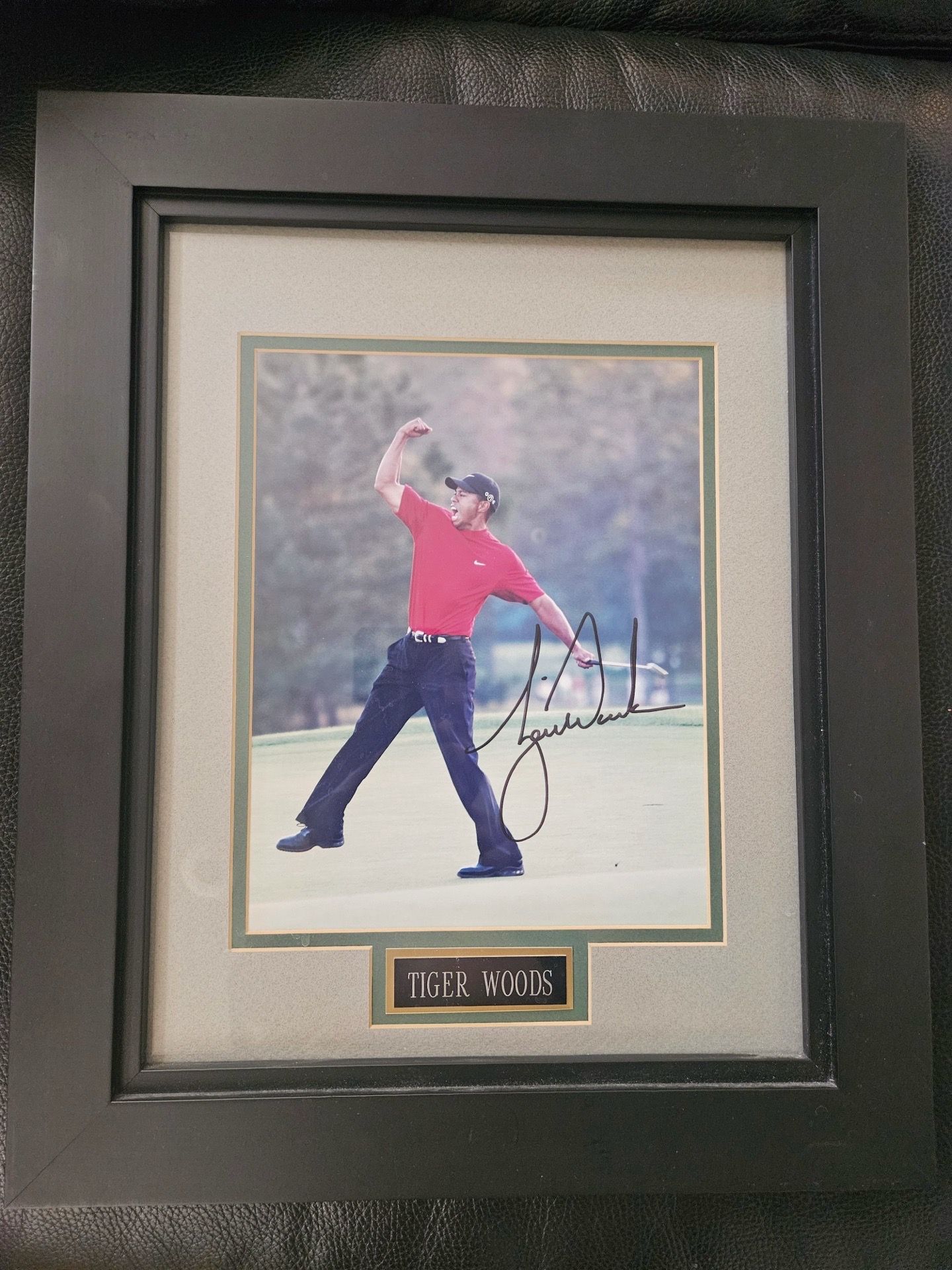 Framed Autographed Tiger Woods masters win.