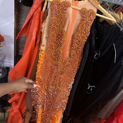 Orange And Gold Prom Dress
